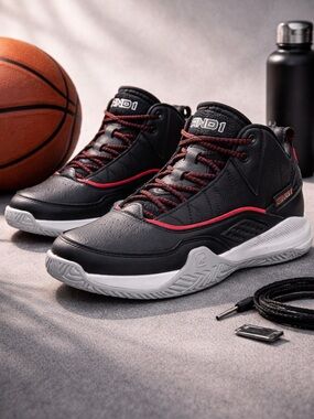 AND1 Basketball Shoes Size 10 Mid Top Black Red Athletic Sneakers